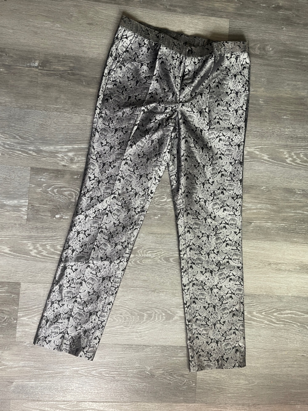 Mens Slim Fit Flat Front Pants Fashion Jacquard Trousers
